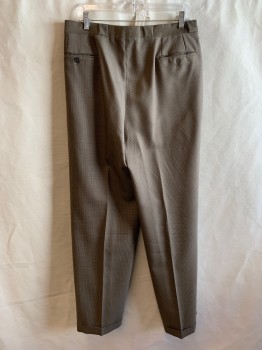 ARMANI, Tan Brown, Brown, Wool, Houndstooth, SUIT PANTS, Pleated Front, Zip Fly, 4 Pockets, Cuffed, Belt Loops