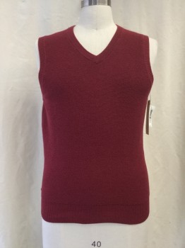 Mens, Sweater Vest, BROOKS BROTHERS, Maroon Red, Cotton, Cashmere, Solid, S, Pull Over, V-neck,