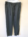Mens, Casual Pants, TASSO ELBA ISLAND, Faded Black, Linen, Solid, S, Elastic and Drawstring Waist, Flat Front, Zip Fly, Straight Leg, 4 Pockets, **Has a Hole at Side Seam