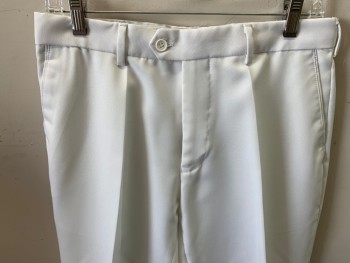 Mens, Suit, Pants, UMBERTO BONELLI, White, Polyester, Solid, 30, 31, Flat Front, 4 Pockets,