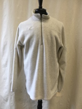 Mens, Pullover Sweater, WOOLRICH, Lt Gray, Polyester, Heathered, L, Half Zip Front,