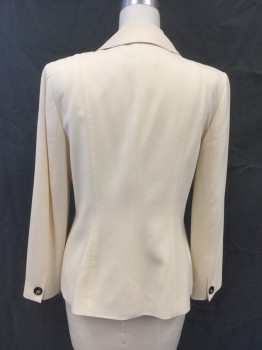 Womens, Blazer, DANA BUCHMAN, Cream, Wool, Solid, 8, Single Breasted, Collar Attached, Notched Lapel, Long Sleeves, 2 Pockets