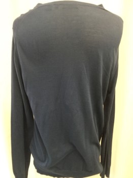 Mens, Pullover Sweater, DKNY, Steel Blue, Cotton, Solid, L, V-neck, Long Sleeves, Thin Knit,
