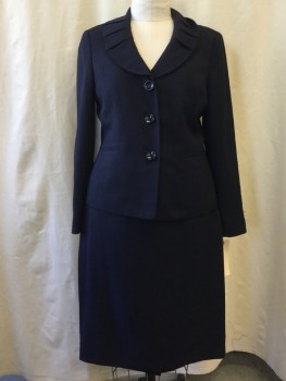 LE SUIT, Navy Blue, Polyester, Solid, Pleated Shawl Collar Attached, 3 Buttons,  2 Pockets,