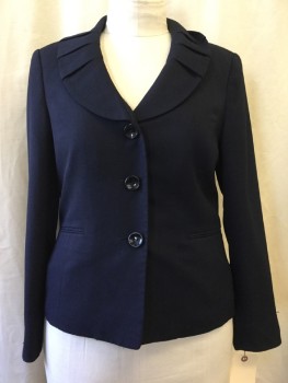 Womens, Suit, Jacket, LE SUIT, Navy Blue, Polyester, Solid, 12, Pleated Shawl Collar Attached, 3 Buttons,  2 Pockets,