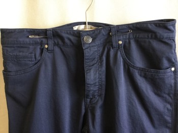 TODAY...BEAUTIFUL-RM, Navy Blue, Cotton, Elastane, Solid, 1.5" Waistband, Jean-cut, 5 Pockets, Zip Front,