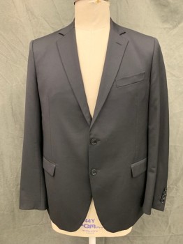 Mens, Suit, Jacket, BROOKS BROTHERS, Black, Wool, Solid, 44R, Single Breasted, Collar Attached, Notched Lapel, 3 Pockets, 2 Buttons