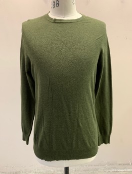 J.CREW, Olive Green, Cotton, Cashmere, Solid, Lightweight Bumpy Knit, Long Sleeves, Crew Neck