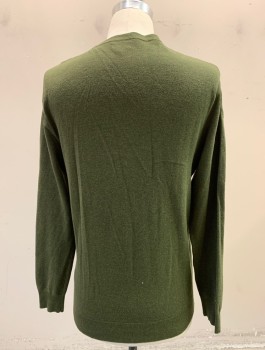 J.CREW, Olive Green, Cotton, Cashmere, Solid, Lightweight Bumpy Knit, Long Sleeves, Crew Neck