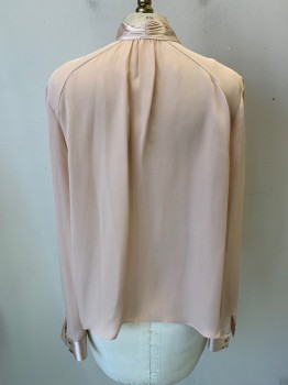 Womens, Blouse, ALICE & OLIVIA, Blush Pink, Silk, Solid, XS, Pullover, Long Sleeves, Satin Pussy Bow and Button Cuffs, V-neck, Has Stain on Left Shoulder See Detail Photo,