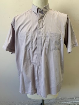 Unisex, Shirt, FRIAR TUCK, Gray, Poly/Cotton, Solid, N:17.5, Priest/Clergical, Short Sleeves, Button Front, Priest Collar with Opening for Collar Band, 2 Patch Pockets