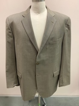 BURBERRY, Putty/Khaki Gray, Sky Blue, Orange, Wool, Stripes - Pin, Single Breasted, 2 Buttons, 3 Pockets, Notched Lapel, Double Vent