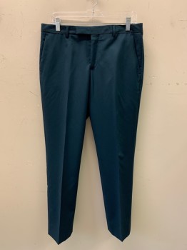 Mens, Suit, Pants, PAUL SMITH, Teal Blue, Wool, Solid, 32/28, F.F, Side Pockets, Zip Front, Belt Loops