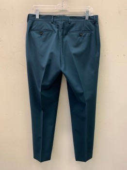 Mens, Suit, Pants, PAUL SMITH, Teal Blue, Wool, Solid, 32/28, F.F, Side Pockets, Zip Front, Belt Loops