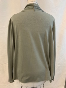 Womens, Sweater, LIVI ACTIVE, Lt Olive Grn, Polyester, Rayon, Solid, 26/28, Shawl Collar, Asymmetric Hem, Opened Front, Long Sleeves