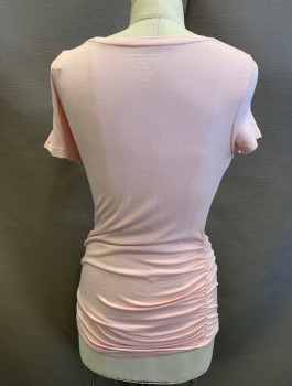 Womens, Maternity, A PEA IN THE POD, Lt Pink, Modal, Spandex, Solid, S, Tee Shirt, Jersey, S/S, Scoop Neck, Ruched at Sides