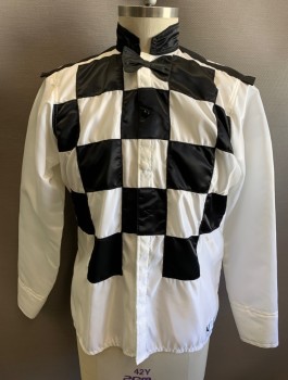 Unisex, Windbreaker, WHIPS INTERNATIONAL, White, Black, Polyester, Color Blocking, C:42, Jockey Jacket, Checkerboard Panels At Front, Snap Closures, Stand Collar, Black "Bow Tie" At Front