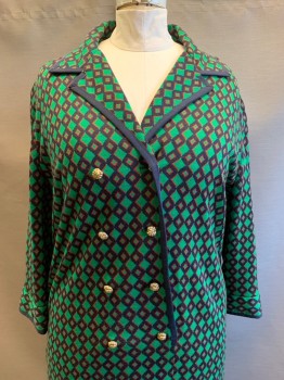 Glaser, Green, Navy Blue, Red, Acrylic, Wool, Diamonds, L/S, Button Front, Double Breasted, Peaked Lapel, Side Pockets,