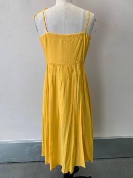 Whistles, Yellow, Polyester, Cotton, Solid, Bow Straps, Button Front, V Neck, Pleated Bottom