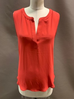 Womens, Top, ANN TAYLOR, Coral Orange, Polyester, Solid, S, V Neck, Sleeveless