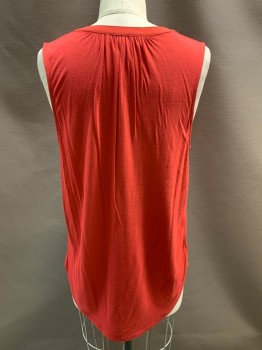 Womens, Top, ANN TAYLOR, Coral Orange, Polyester, Solid, S, V Neck, Sleeveless