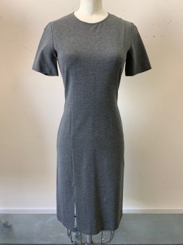 THEORY, Charcoal Gray, Viscose, Polyester, Heathered, S/S, Crew Neck, Bodycon, Back Zipper,