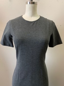 THEORY, Charcoal Gray, Viscose, Polyester, Heathered, S/S, Crew Neck, Bodycon, Back Zipper,