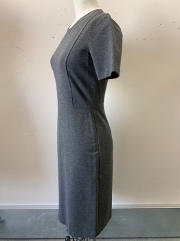 THEORY, Charcoal Gray, Viscose, Polyester, Heathered, S/S, Crew Neck, Bodycon, Back Zipper,