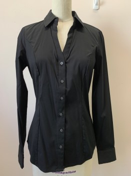 EXPRESS, Black, Cotton, Nylon, Solid, L/S, Button Front, Collar Attached,