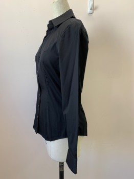 EXPRESS, Black, Cotton, Nylon, Solid, L/S, Button Front, Collar Attached,