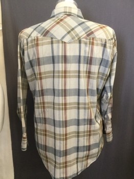 WHITE HORSE, Tan Brown, Brick Red, Black, Gold, Cotton, Polyester, Plaid, Collar Attached, Snap Front, Long Sleeves,