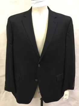 Mens, Sportcoat/Blazer, CHAPS, Black, Wool, Solid, 50R, Button Front, 2 Buttons,  Notched Lapel, 3 Pockets,