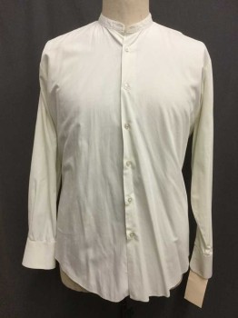AJ Neale, Cream, Cotton, Solid, Button Front, Collar Band, Long Sleeves,
