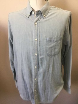 FAHERTY, Lt Blue, Cotton, Solid, Long Sleeves, Button Front, Button Down Collar, 1 Pocket,