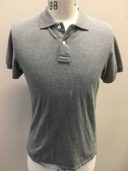 OLD NAVY, Heather Gray, Cotton, Heathered, Light Heather Gray, Collar Attached, 2 Button Front, Short Sleeves,