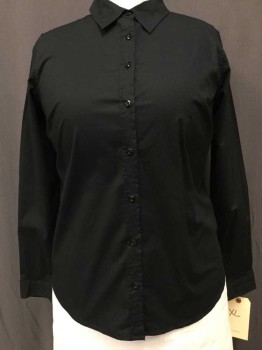 MERONA, Black, Solid, Button Front, Collar Attached, Long Sleeves