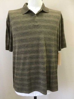 HAGGAR, Brown, Black, Polyester, Stripes - Horizontal , Heathered, 2 Buttons,  Short Sleeves,