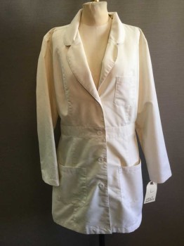 GREY'S ANATOMY, Cream, Poly/Cotton, Solid, Peter Pan Collar, Long Sleeves, 3 Pockets, Waistband Button Back