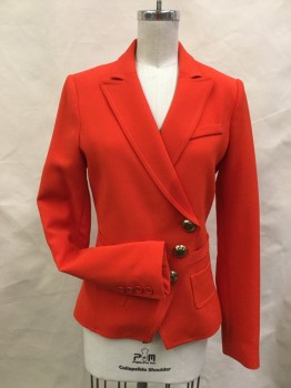 Womens, Blazer, SMYTHE, Red, Polyester, Viscose, Solid, 2, Double Breasted, 3 Buttons on the Diagonal,3 Slit Pocket, 2 Little Patch Pocket, Peaked Lapel,