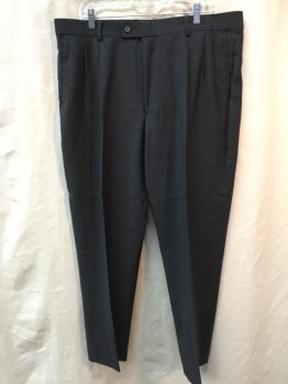 NAUTICA, Charcoal Gray, Blue, Wool, Heathered, Plaid, Pants - Double Pleated Front, 4 Pockets,