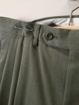 CANALI, Sage Green, Wool, Solid, Triple Pleated, Button Tab Waist, Zip Fly, 4 Pockets, Straight Leg, 90's/00's