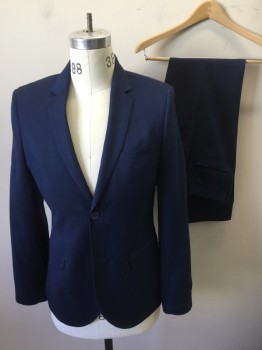 TOP MAN, Blue, Black, Polyester, Wool, 2 Color Weave, Single Breasted, 2 Buttons,  Notched Lapel, Fitted/Slim Fit,
