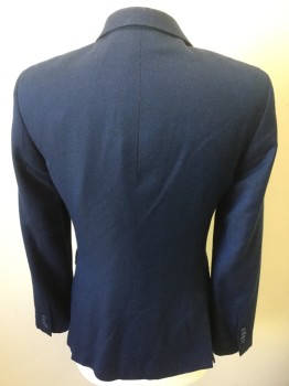 TOP MAN, Blue, Black, Polyester, Wool, 2 Color Weave, Single Breasted, 2 Buttons,  Notched Lapel, Fitted/Slim Fit,