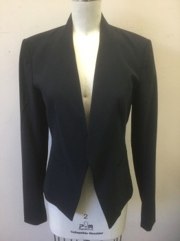 THEORY, Navy Blue, Polyester, Wool, Solid, Dark Navy (Nearly Black), Open at Center Front with No Closures, Padded Shoulders, Fitted, 2 Welt Pockets