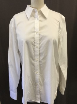 Womens, Blouse, CHAPS, White, Cotton, Spandex, Solid, M, Button Front, Long Sleeves, Collar Attached,