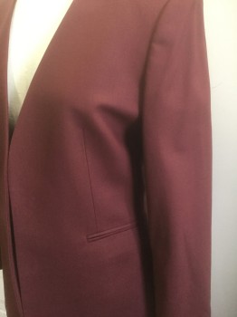Womens, Blazer, THEORY, Red Burgundy, Wool, Polyamide, Solid, 4, 3/4 Sleeves, No Collar, Open at Center Front with No Closures, 2 Welt Pocket, Minimalist Design