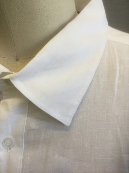 CUBAVERA, White, Linen, Solid, Long Sleeve Button Front, Collar Attached, 2 Patch Pockets with Button Closure