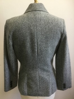 JOSEF, Black, Lt Gray, Ivory White, Wool, Polyester, 2 Color Weave, Tweed, Single Breasted, 2 Buttons,  Peaked Lapel, 4 Pockets,