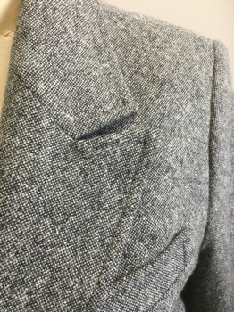 Womens, Suit, Jacket, JOSEF, Black, Lt Gray, Ivory White, Wool, Polyester, 2 Color Weave, Tweed, 6, Single Breasted, 2 Buttons,  Peaked Lapel, 4 Pockets,