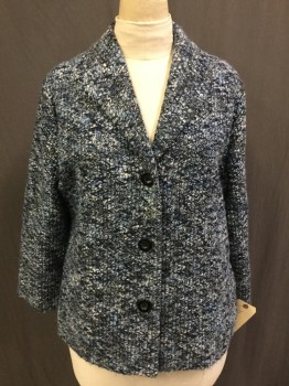 Womens, Blazer, ALFRED DUNNER, Navy Blue, Lt Blue, White, Acrylic, Polyester, Tweed, B: 44, 18, Single Breasted, 3 Button, Shawl Collar
